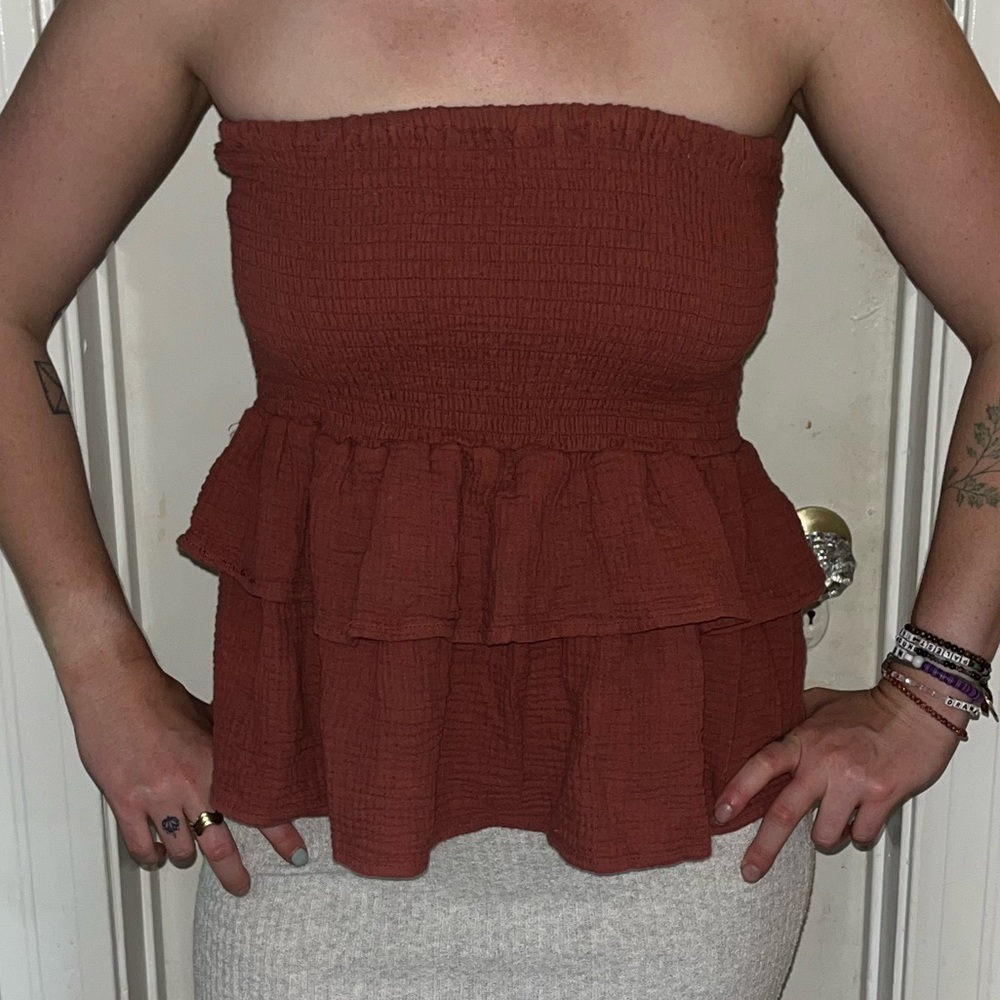 Rust Smocked Ruffle Skirt + Top - Picture 3 of 4
